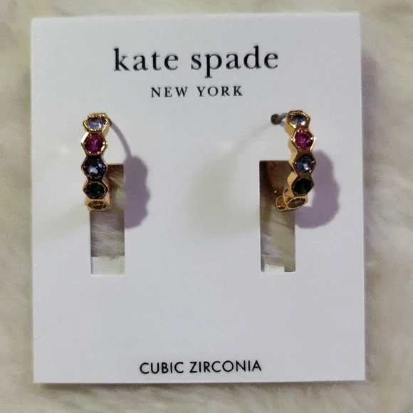 Kate Spade Gold Hoop Earrings with Multicolor Stones - Picture 2 of 2
